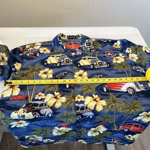 ferugini shirt button Up Men Size XL Haiwian Classic Cars Polyester - Picture 6 of 7
